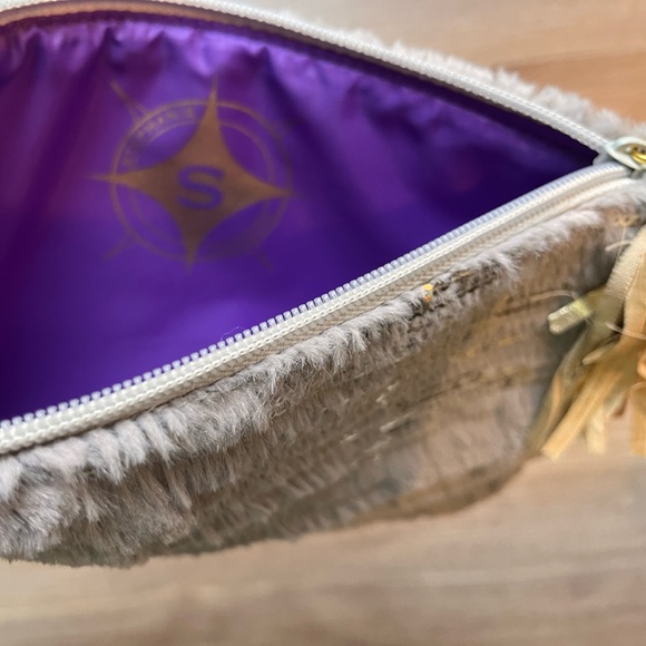 Stephanie Johnson Cosmetic Bag- Geneva Silver Gray Sequin Faux Fur - Picture 4 of 4